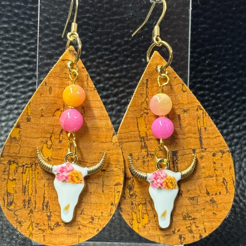 Handmade orange teardrop cork earrings
